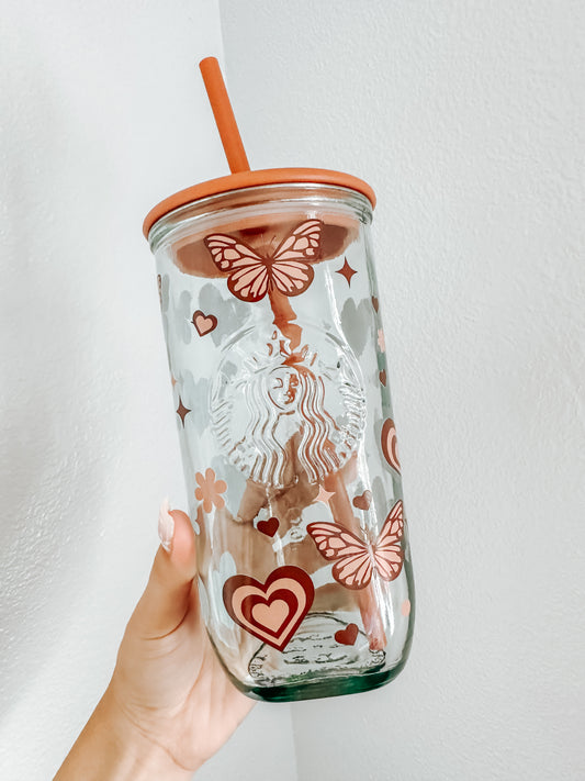 Brown butterfly starbs glass cup