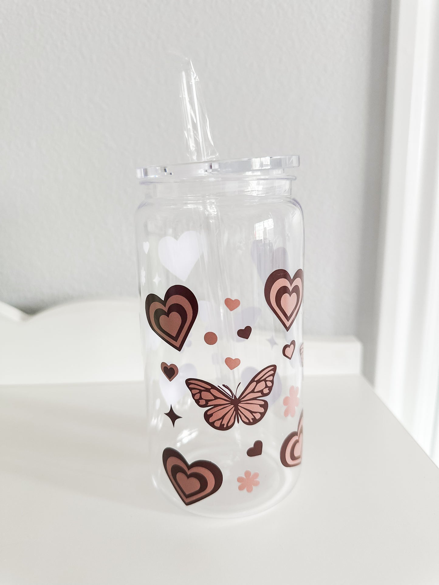 Brown butterfly heart acrylic cup