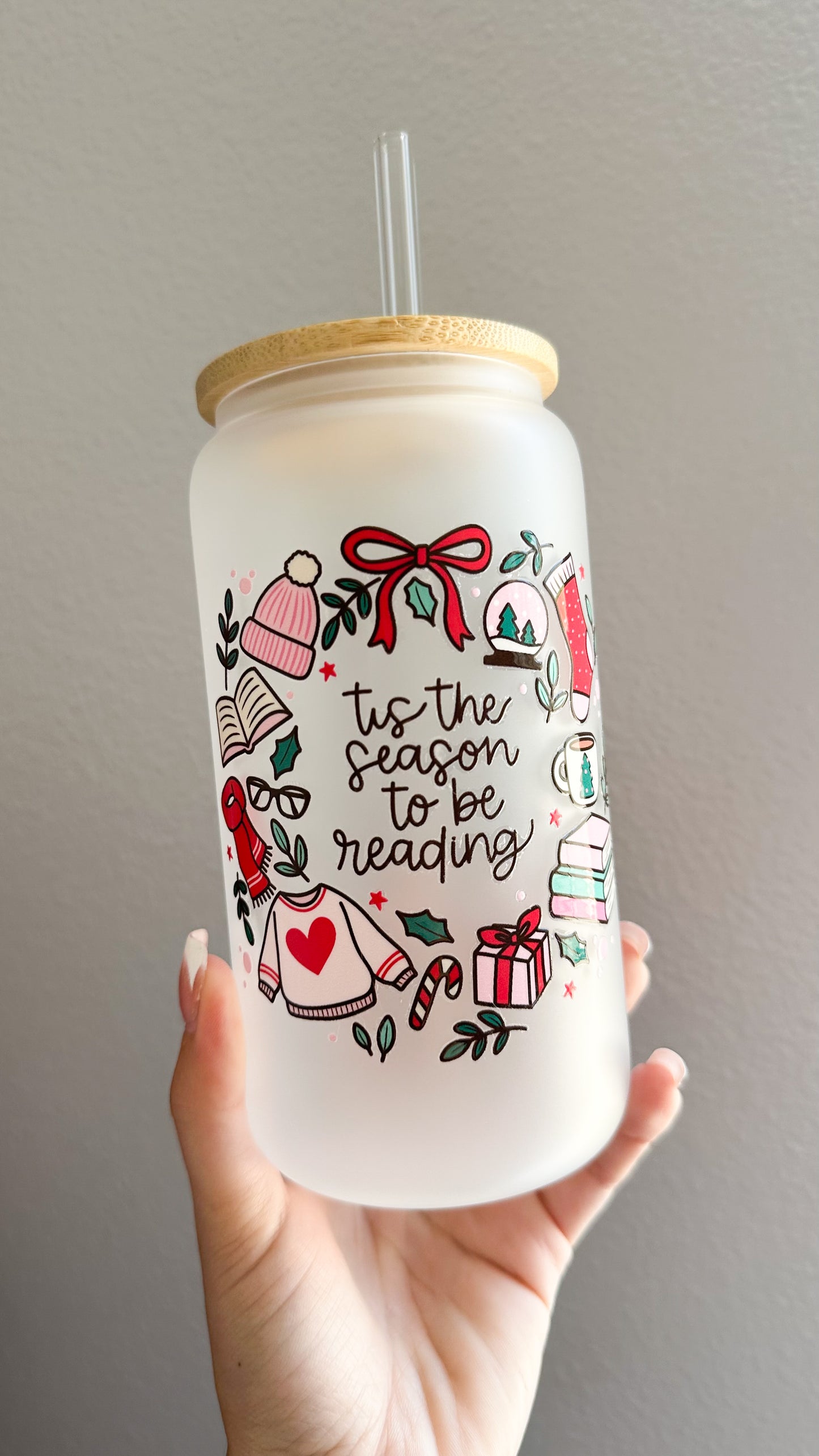 Tis the season to be reading glass cup