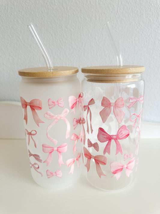 Breast cancer awareness bow glass cup