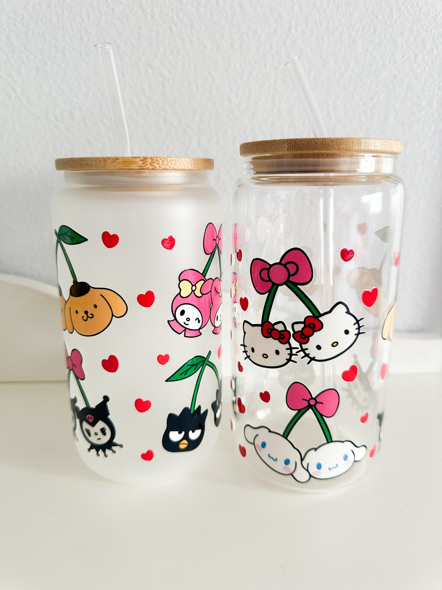 Cherry kawaii friends glass cup
