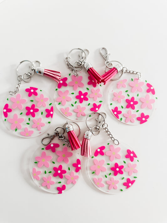Pink flower acrylic keychain
