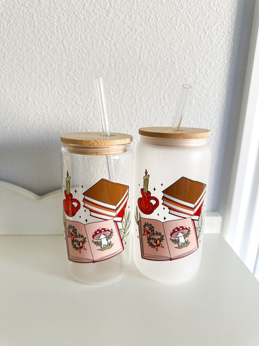 Candle & books glass cup