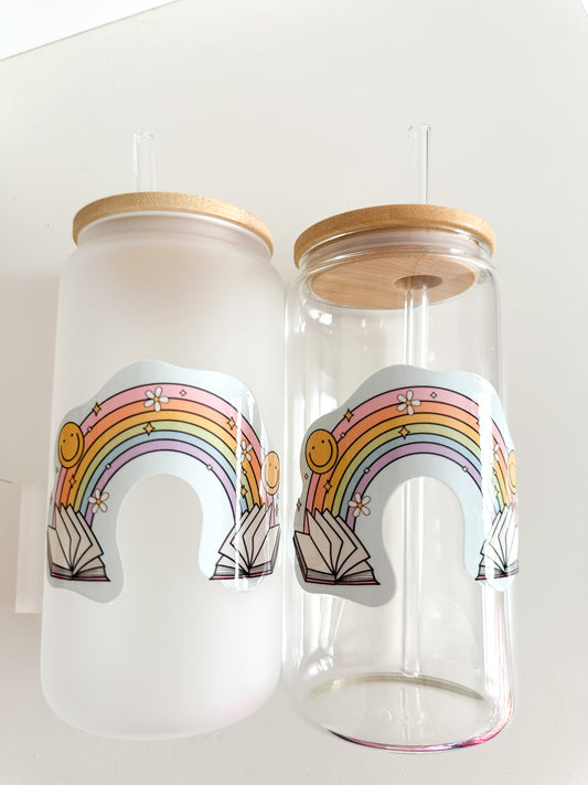 Books & rainbow glass cup