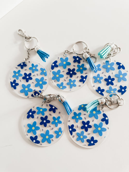 Blue flower acrylic keychain