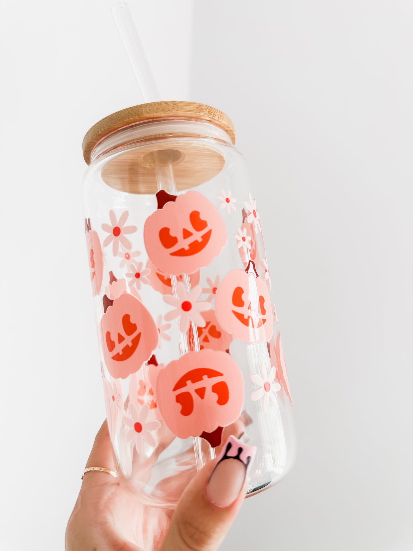 Pink pumpkins glass cup
