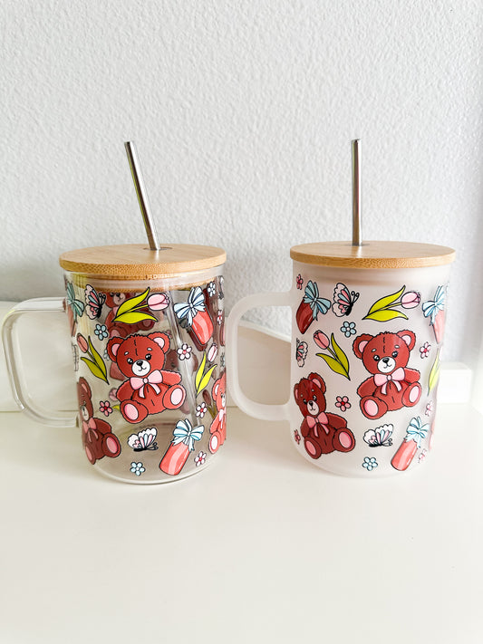 Teddy bears & coffee glass mug