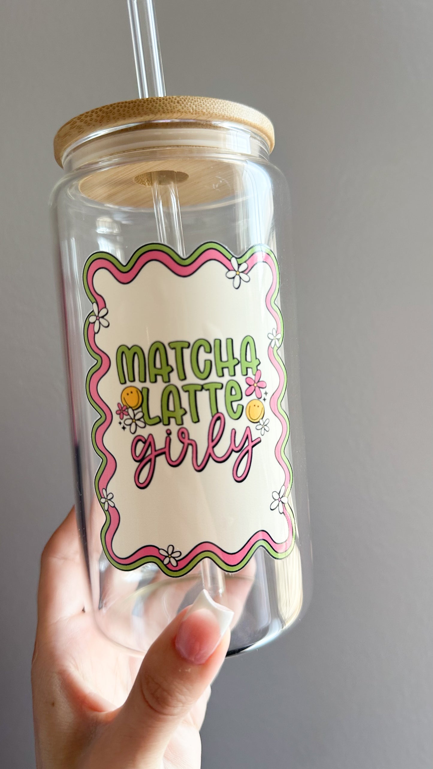 Matcha latte girly glass cup