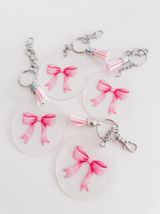 Breast cancer awareness bow acrylic keychain