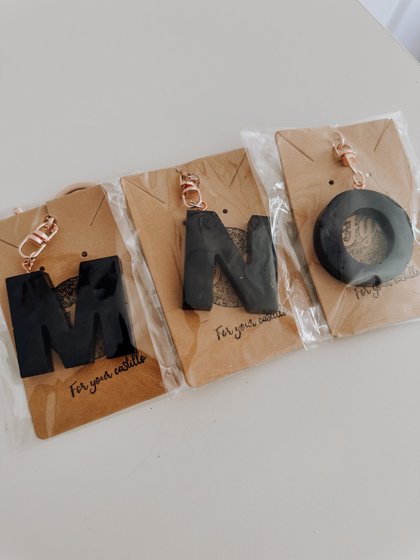 Black initial keychain *rose gold*