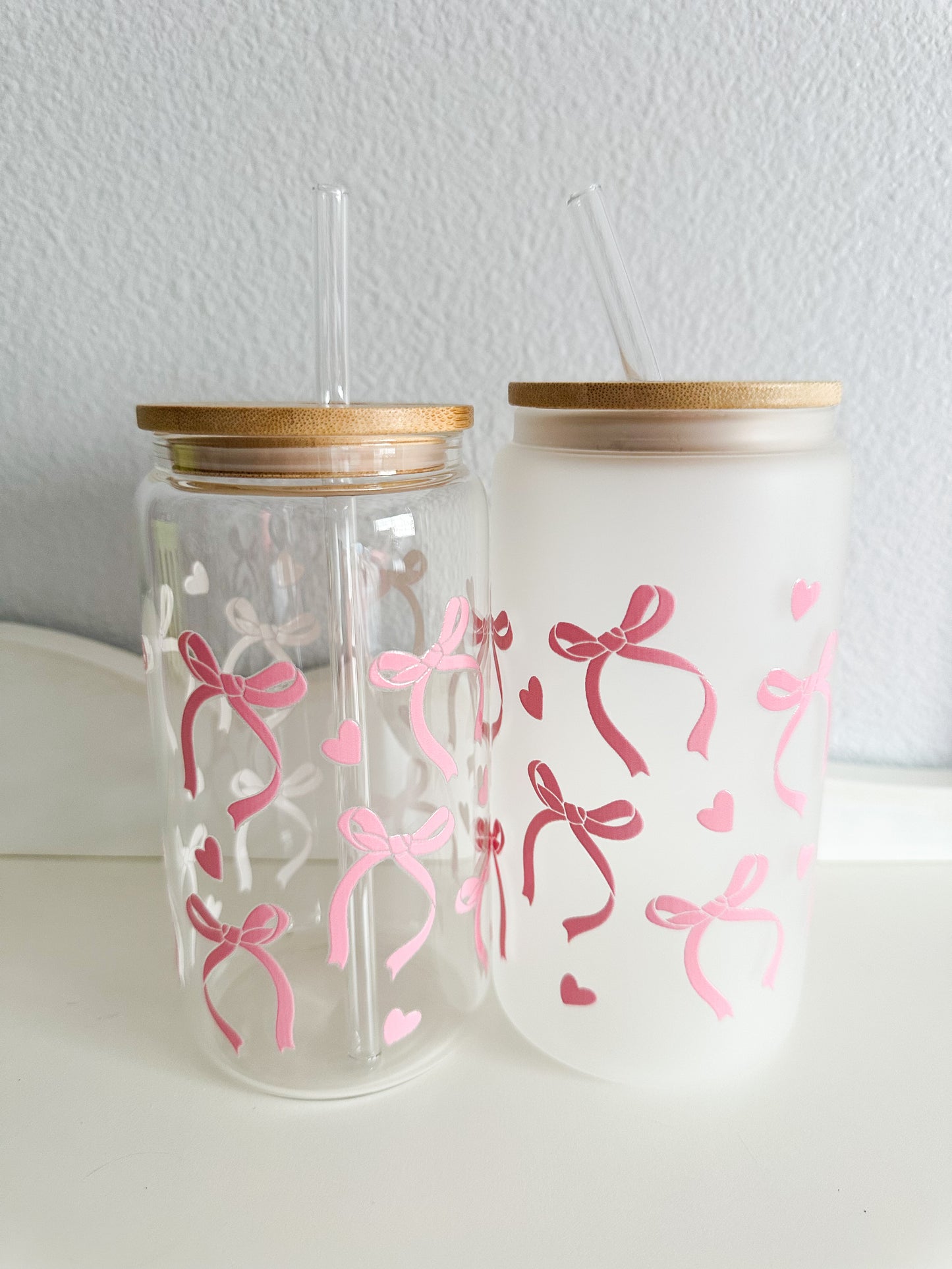 Bows & hearts glass cup