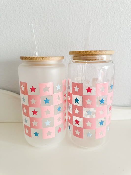 4th of July stars glass cup