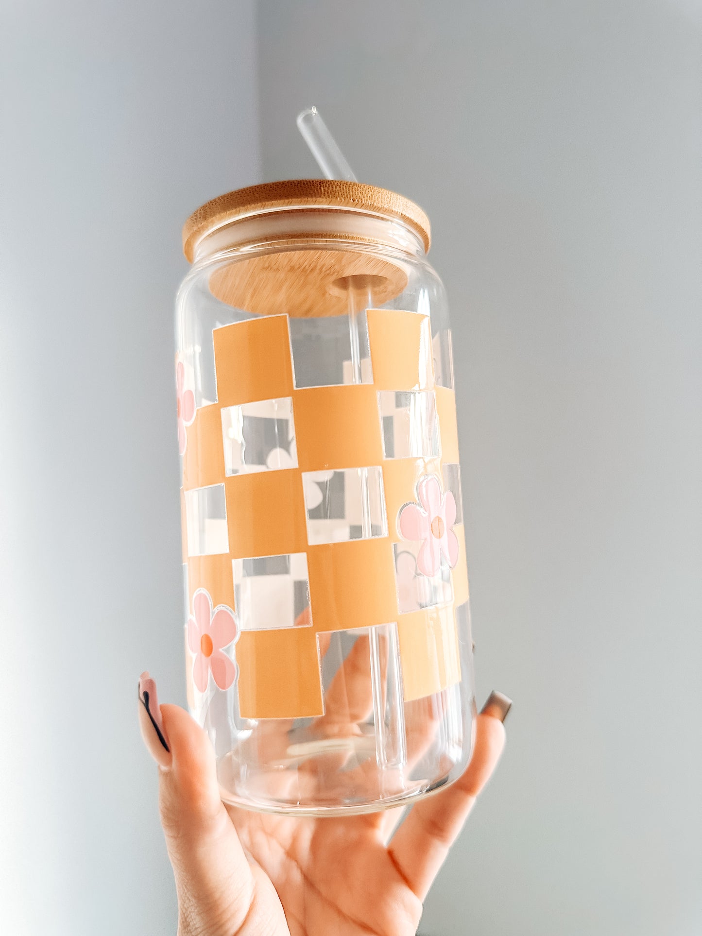 Yellow checkered glass cup