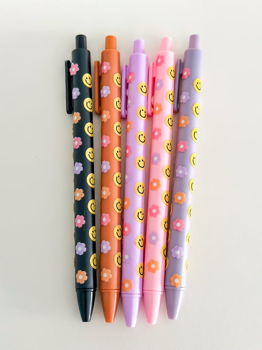 Floral smiley pen