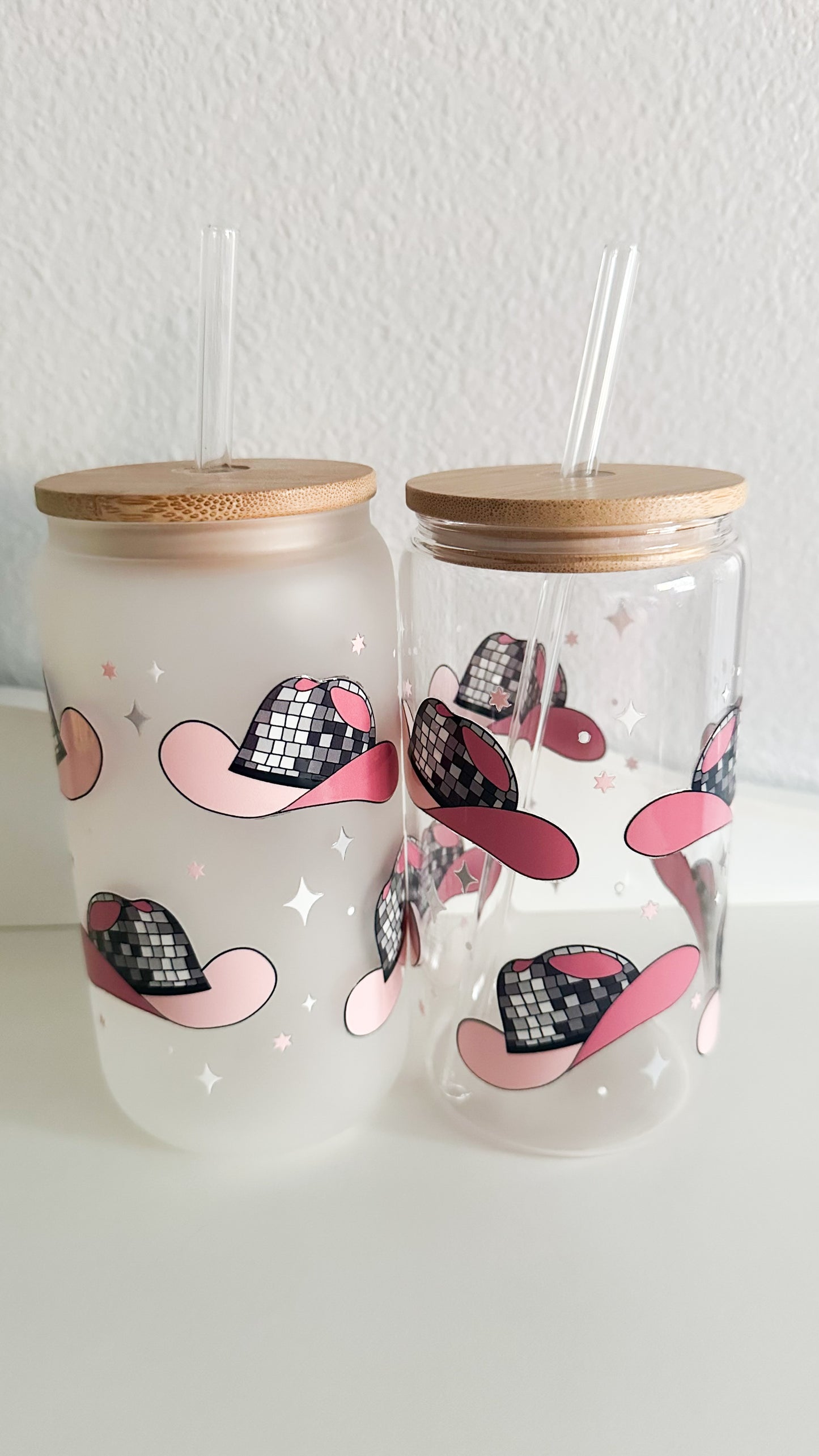 Disco cowgirl glass cup