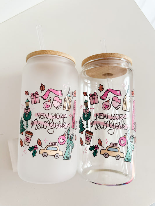 New York Christmas glass cup