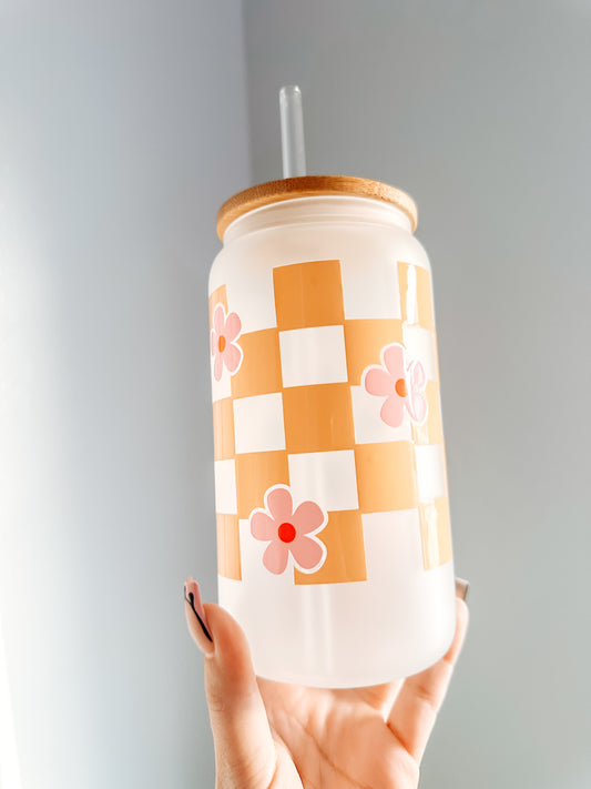 Yellow checkered glass cup