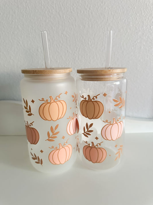 Fall pumpkin glass cup