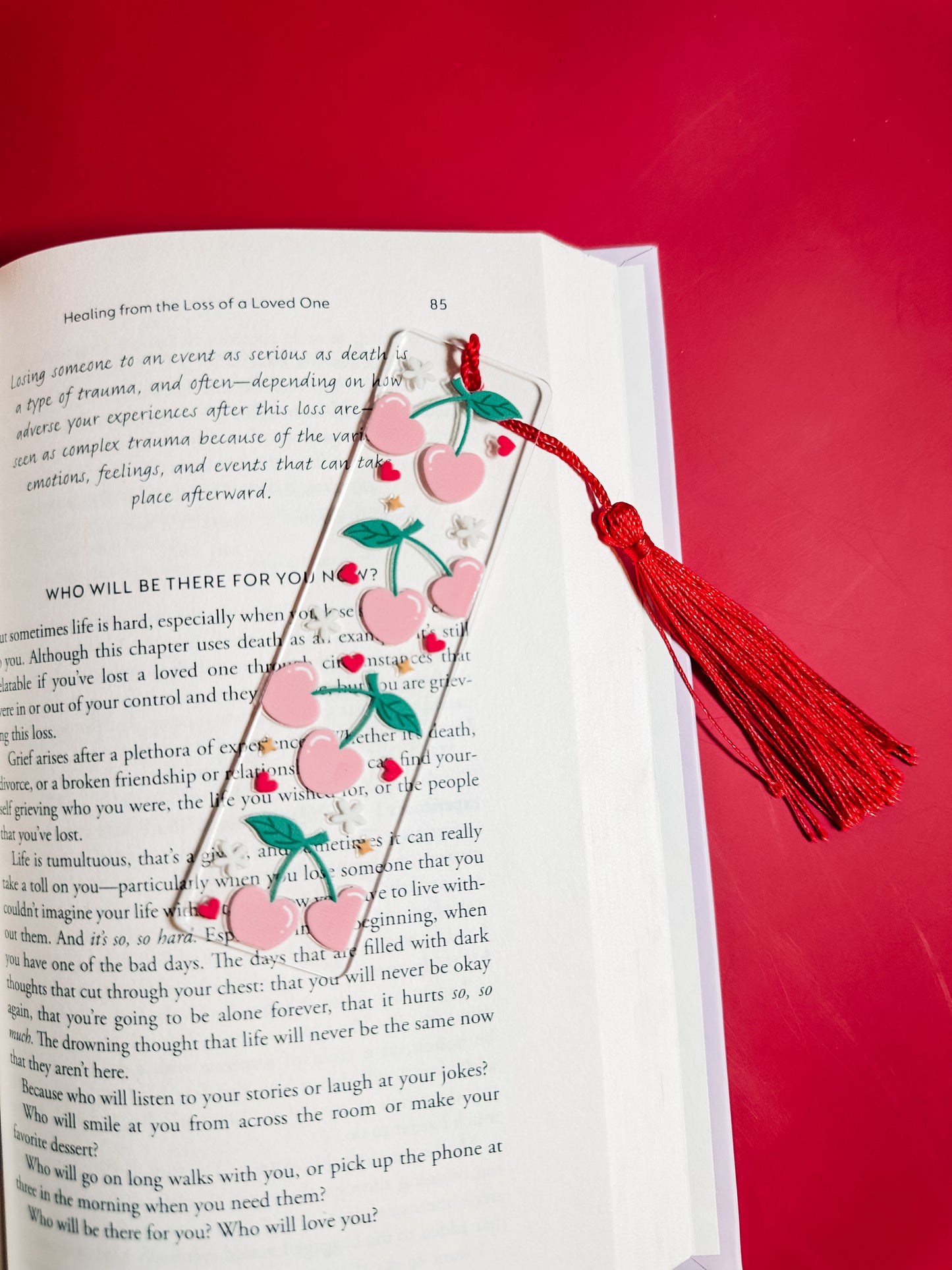 Pink cherry hearts bookmark