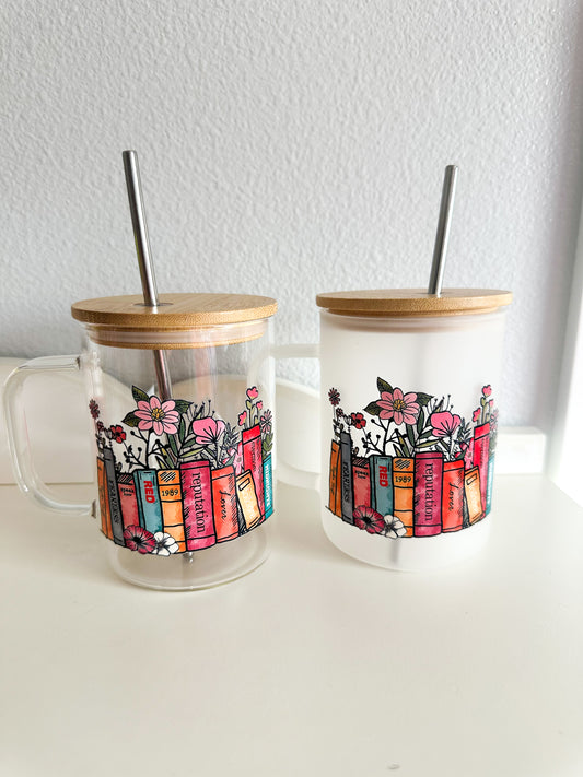 T.S book album glass mug