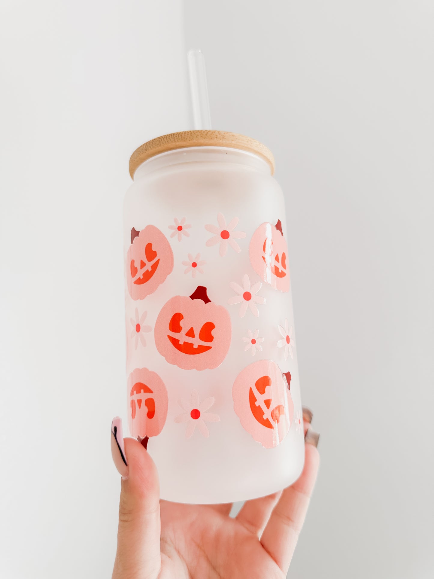 Pink pumpkins glass cup