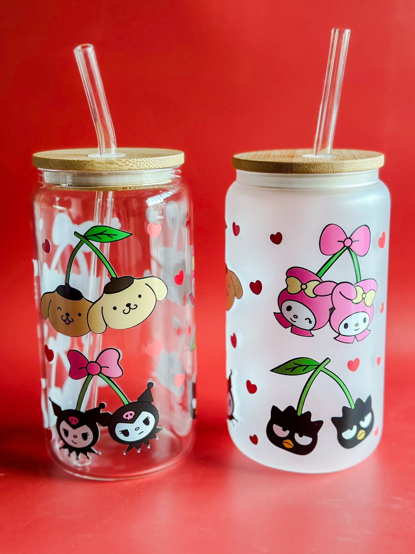 Cherry kawaii friends glass cup