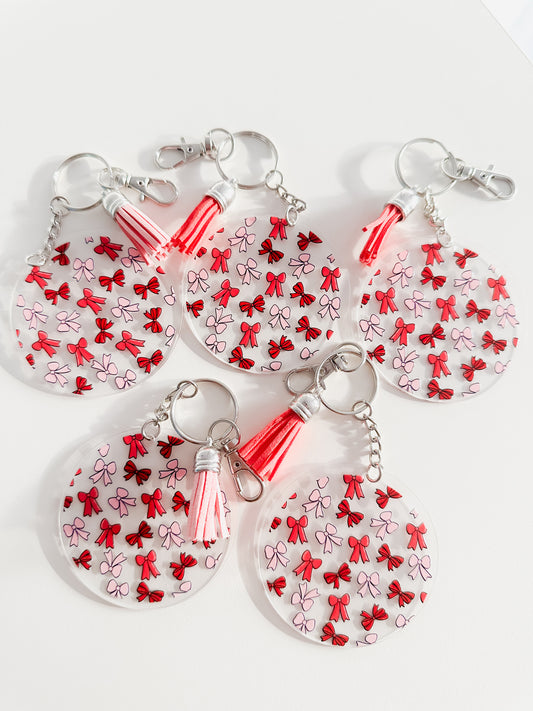 Red & pink bows acrylic keychain