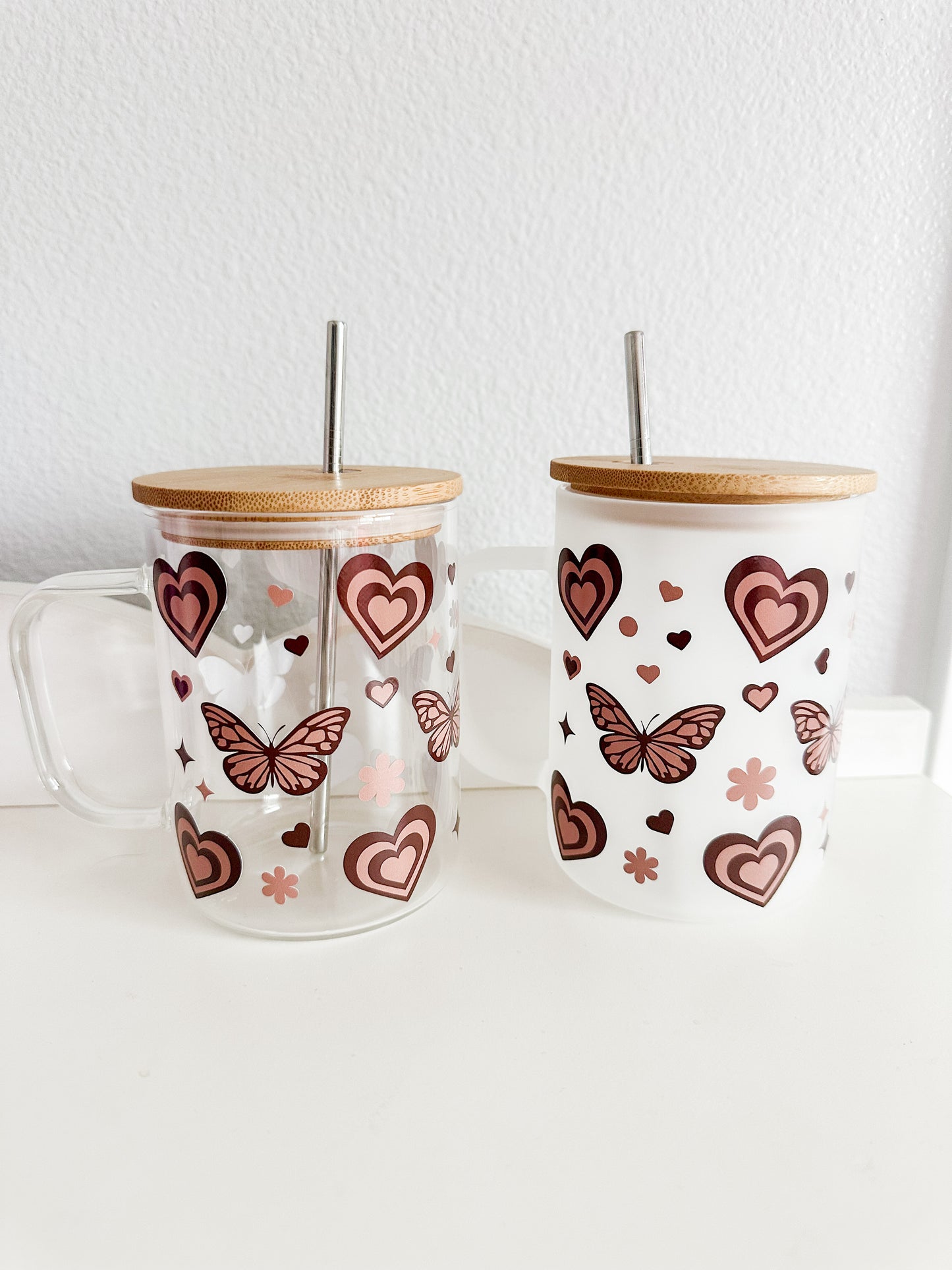 Brown butterfly glass mug