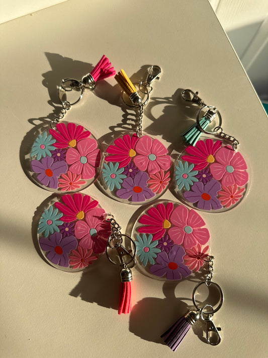 Blooming flowers acrylic keychain