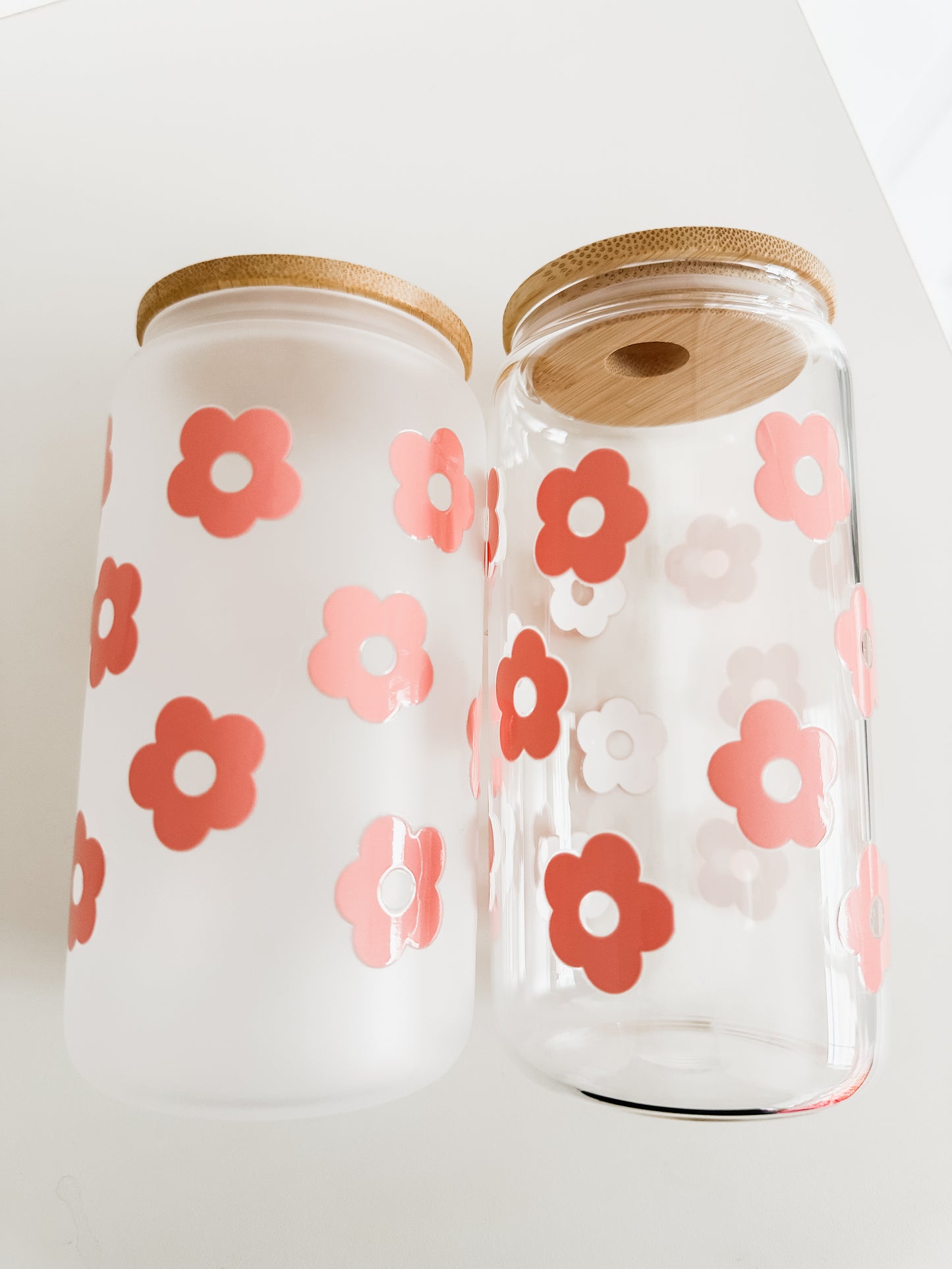 Nude pink flower glass cup