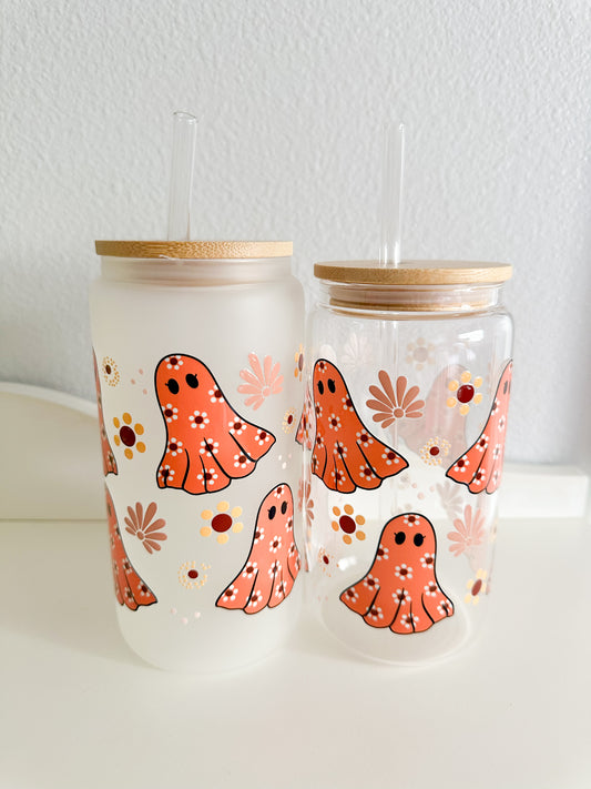 Boho ghosts glass cup