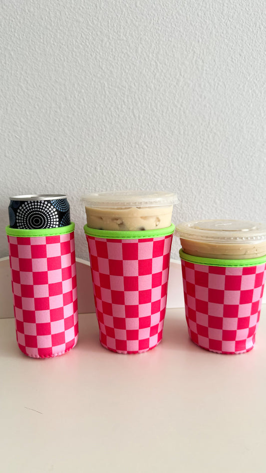 Pink checkered drink sleeve