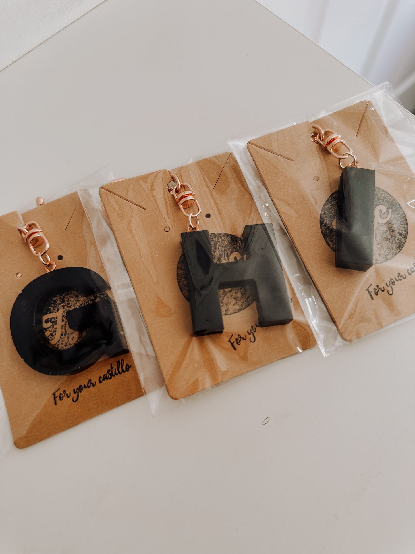 Black initial keychain *rose gold*