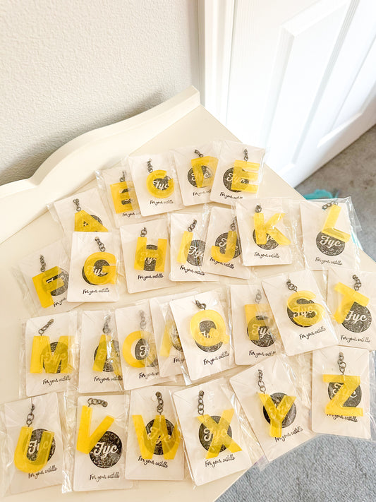 Yellow initial keychain