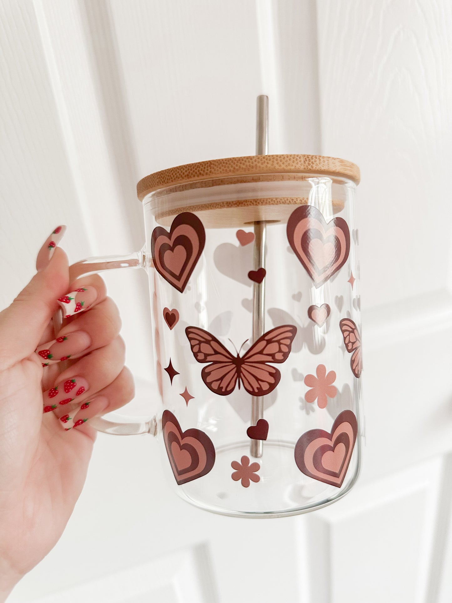 Brown butterfly glass mug