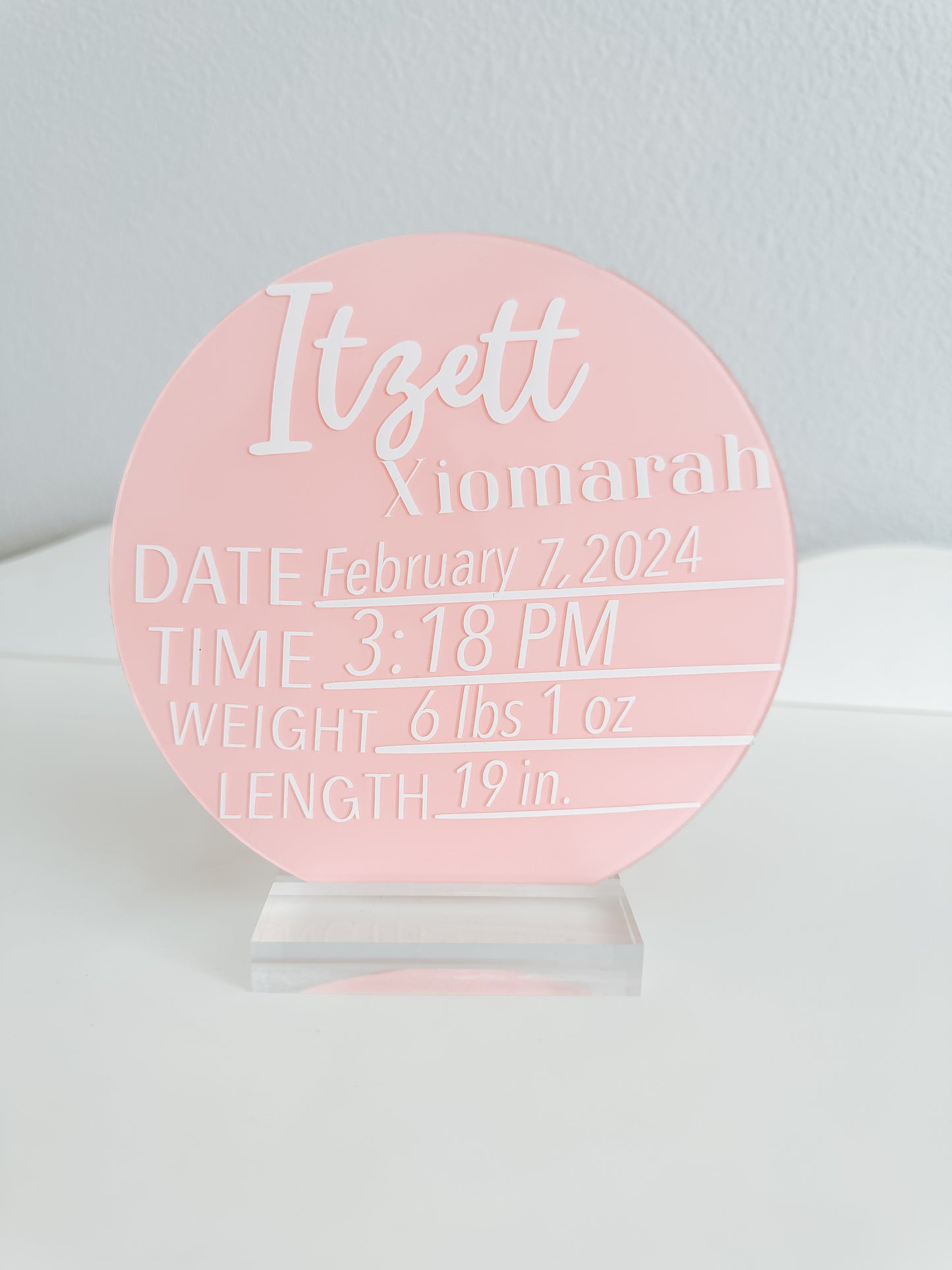 Baby birth announcement acrylic sign