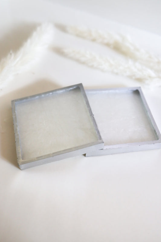 White w/silver lining squared coasters