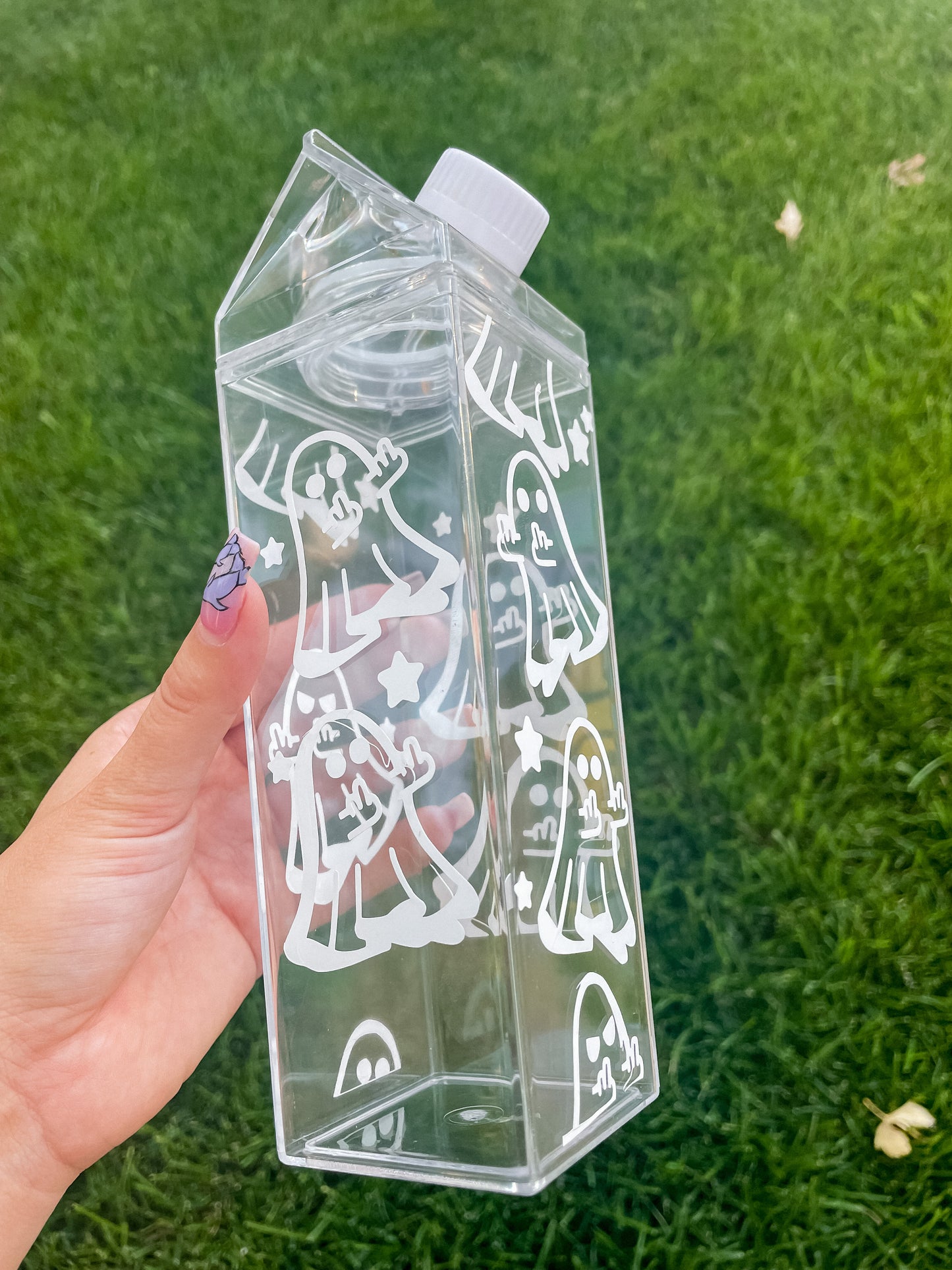 Flipping off ghosts milk carton water bottle