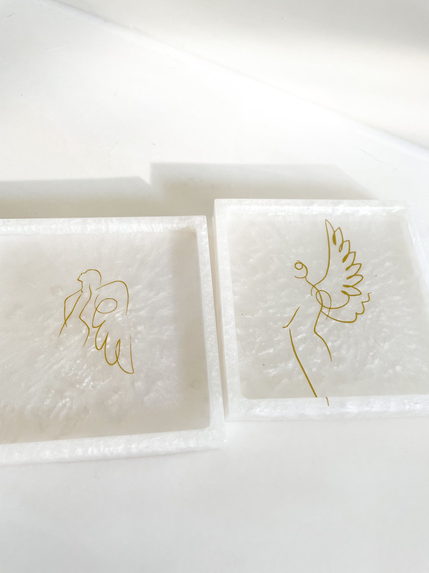 Gold line art white coasters *set of 2*