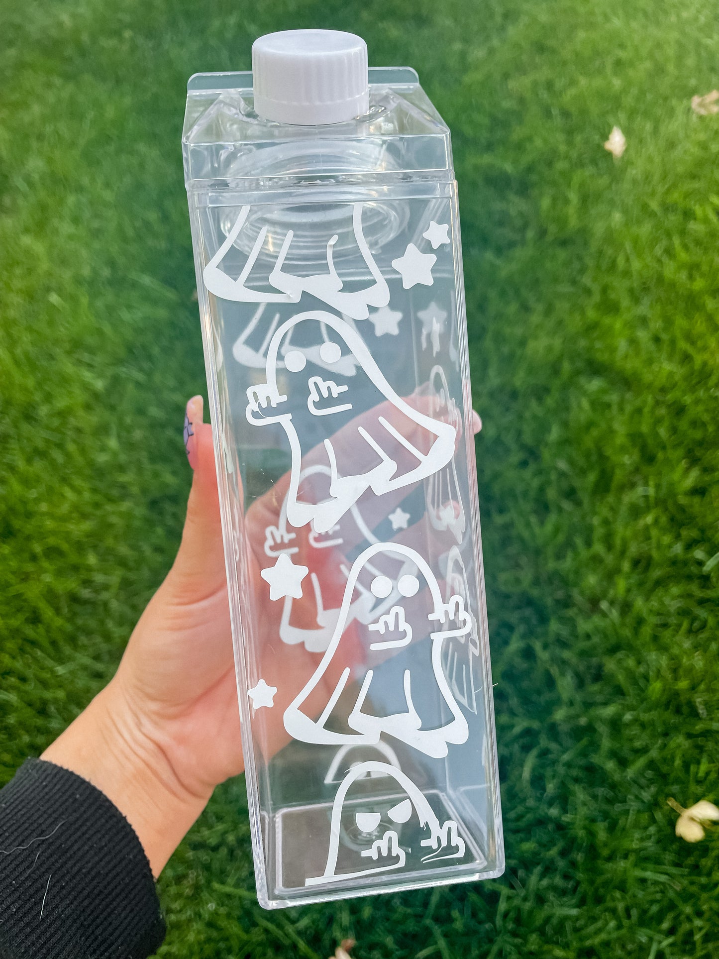 Flipping off ghosts milk carton water bottle