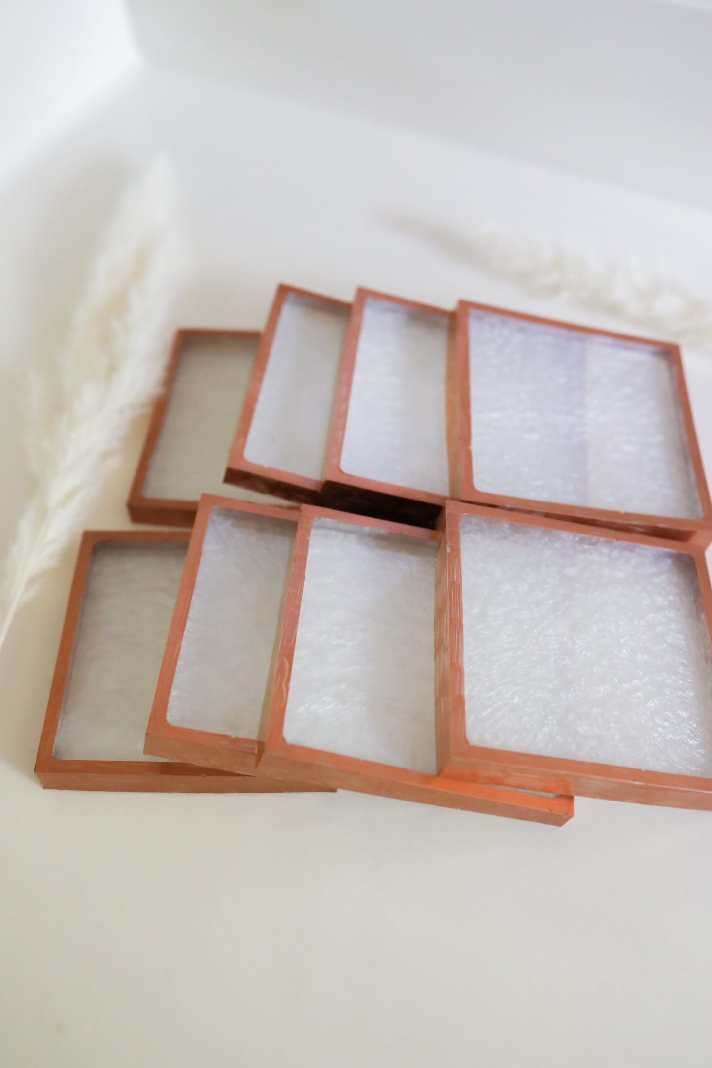 White w/rose gold lining squared coasters