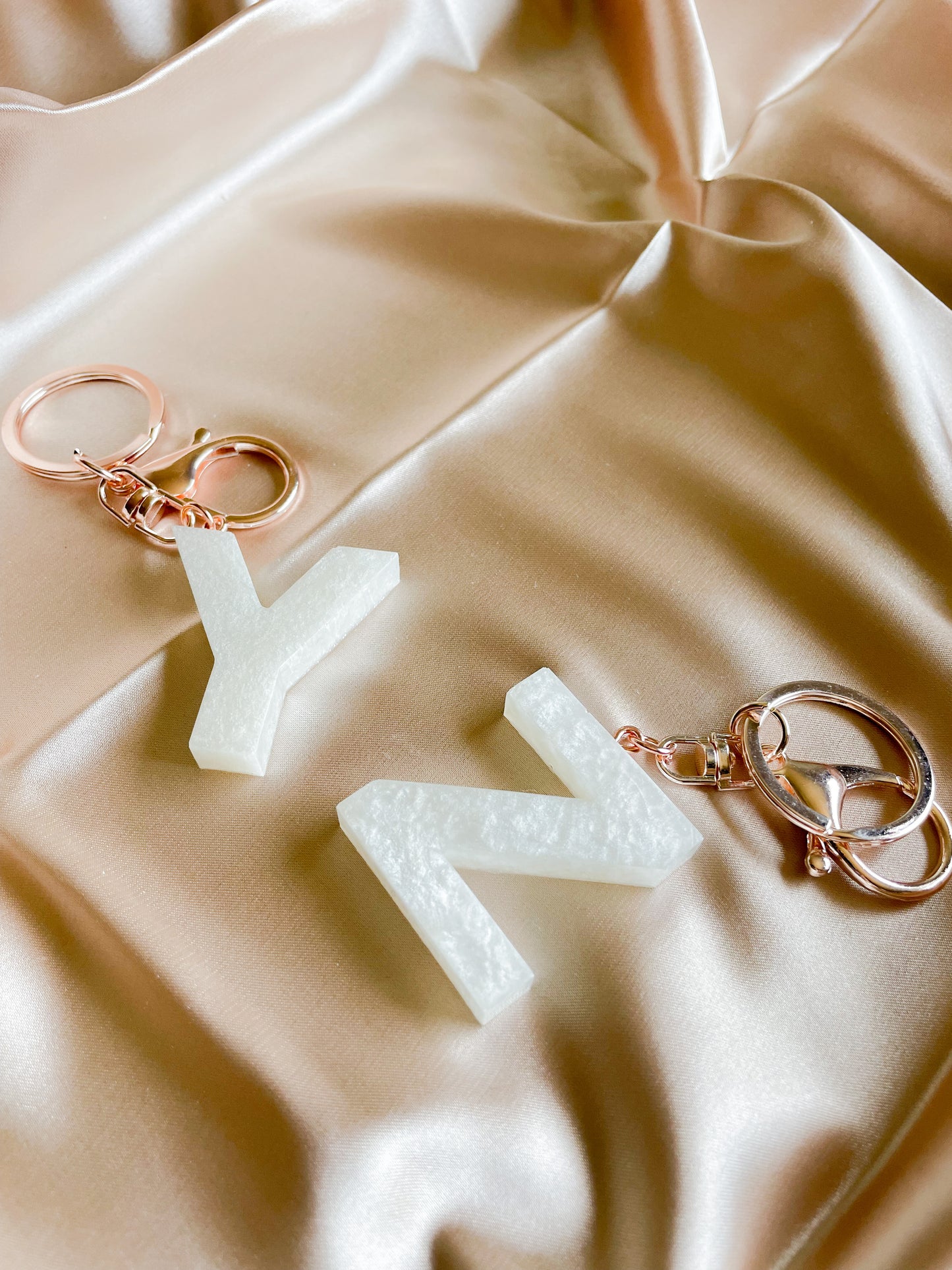 White initial keychain *Rose gold keychain*