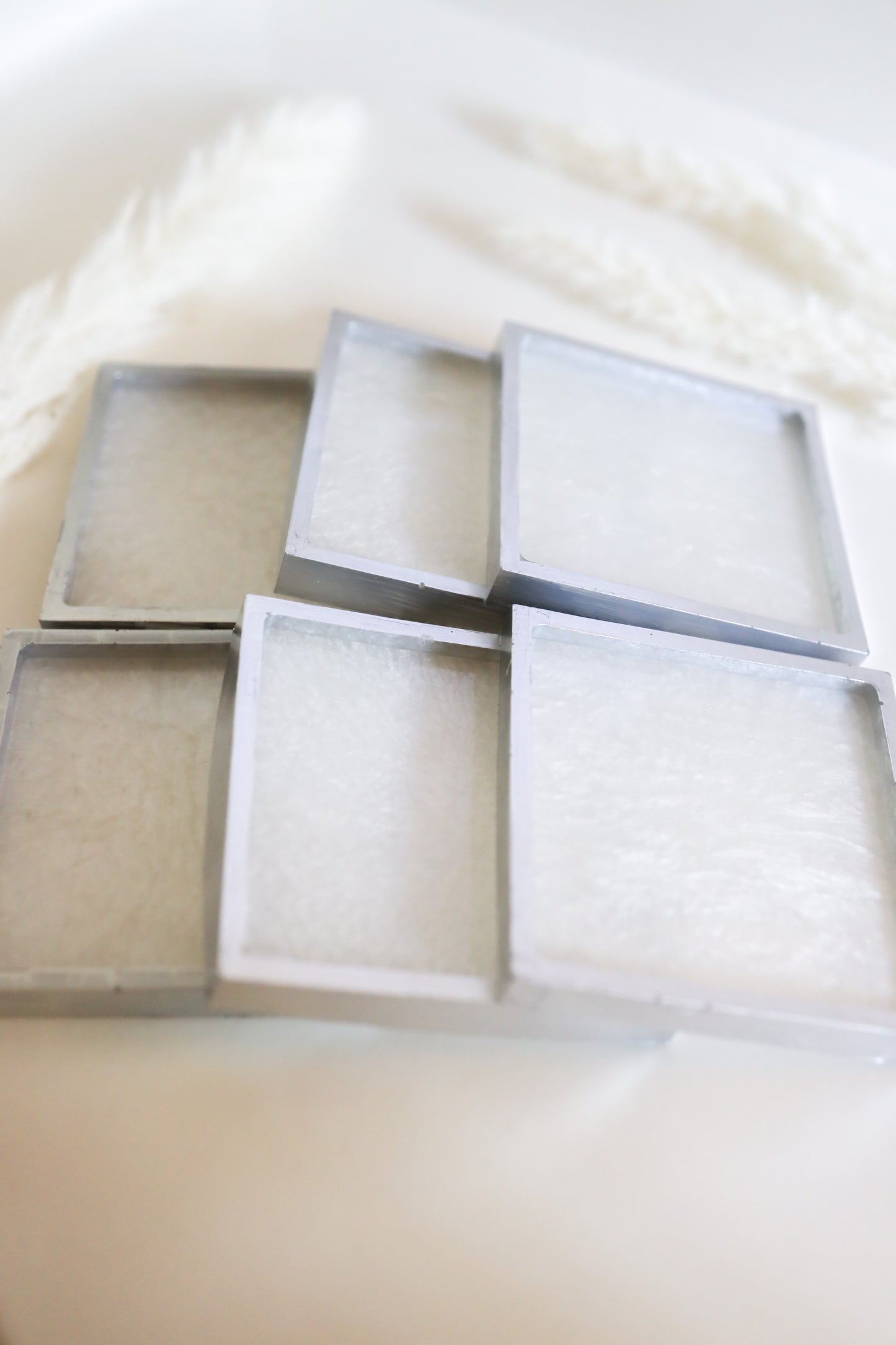 White w/silver lining squared coasters