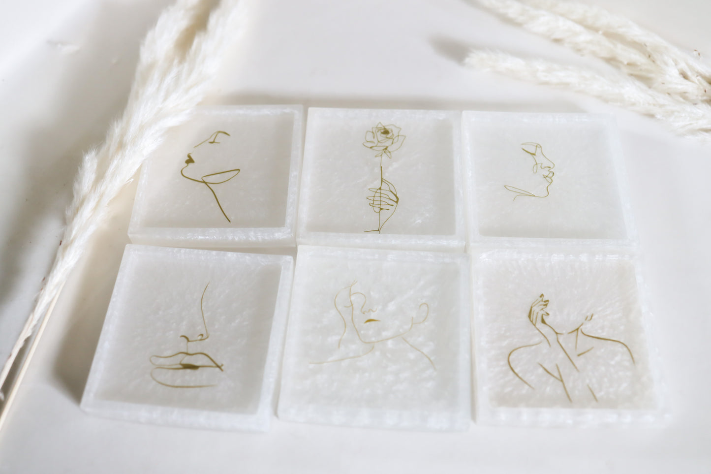Gold line art white coasters *set of 6*