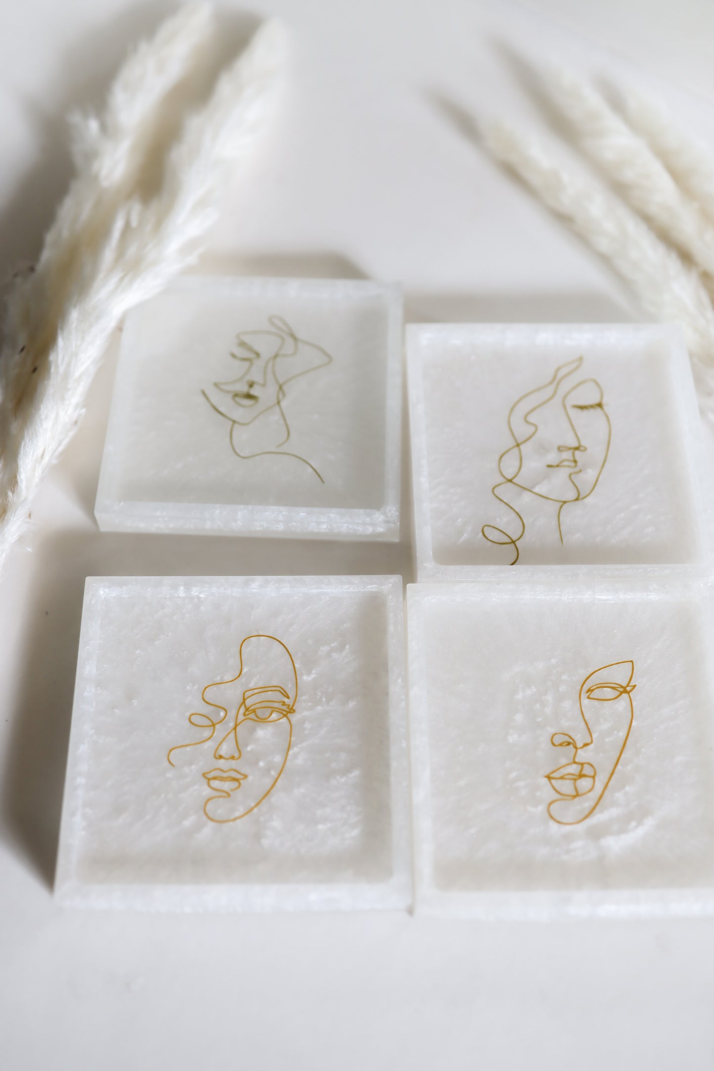 Gold Line art, white coasters *set of 4*