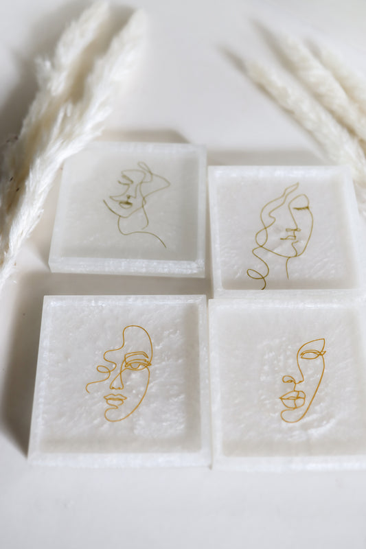 Gold Line art, white coasters *set of 4*