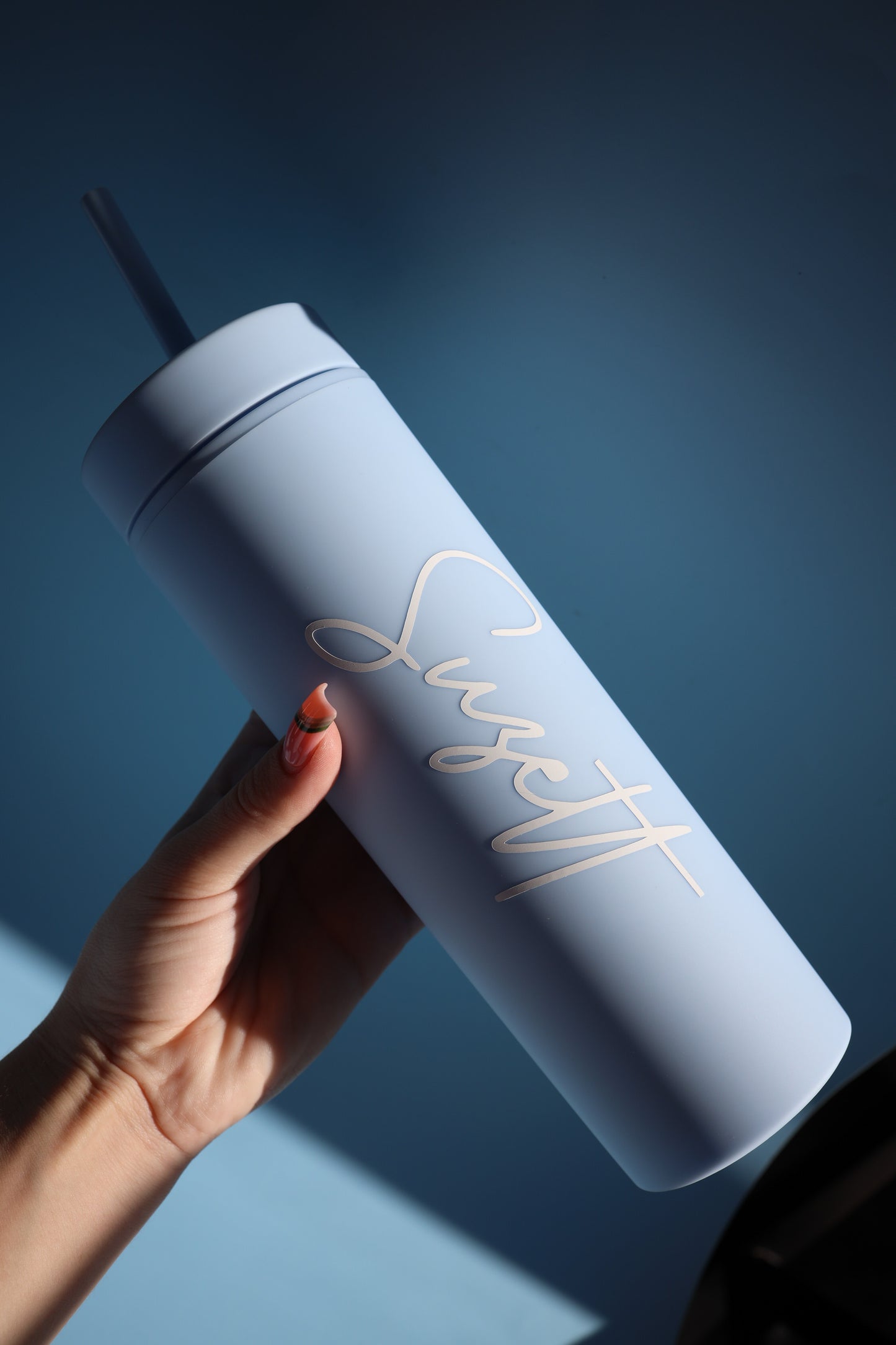 Pastel blue skinny tumbler