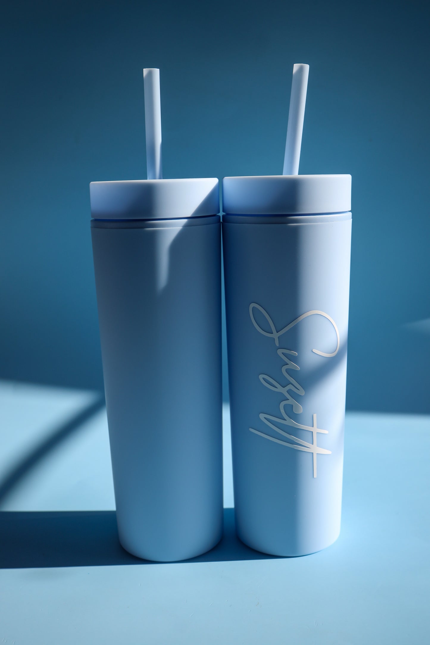 Pastel blue skinny tumbler