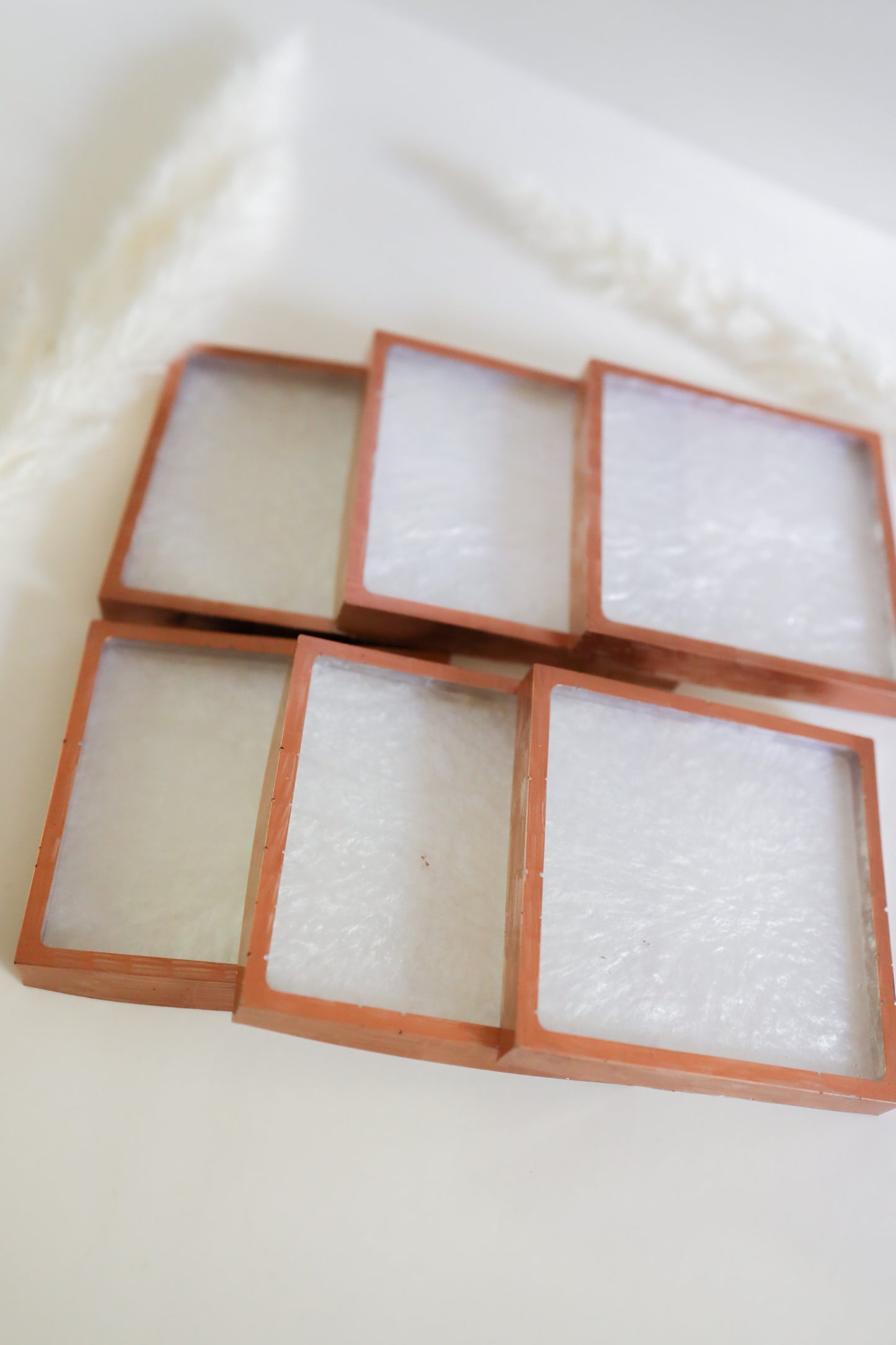 White w/rose gold lining squared coasters