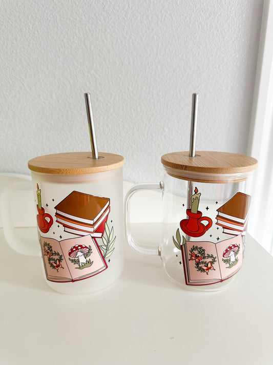 Candle & books glass mug